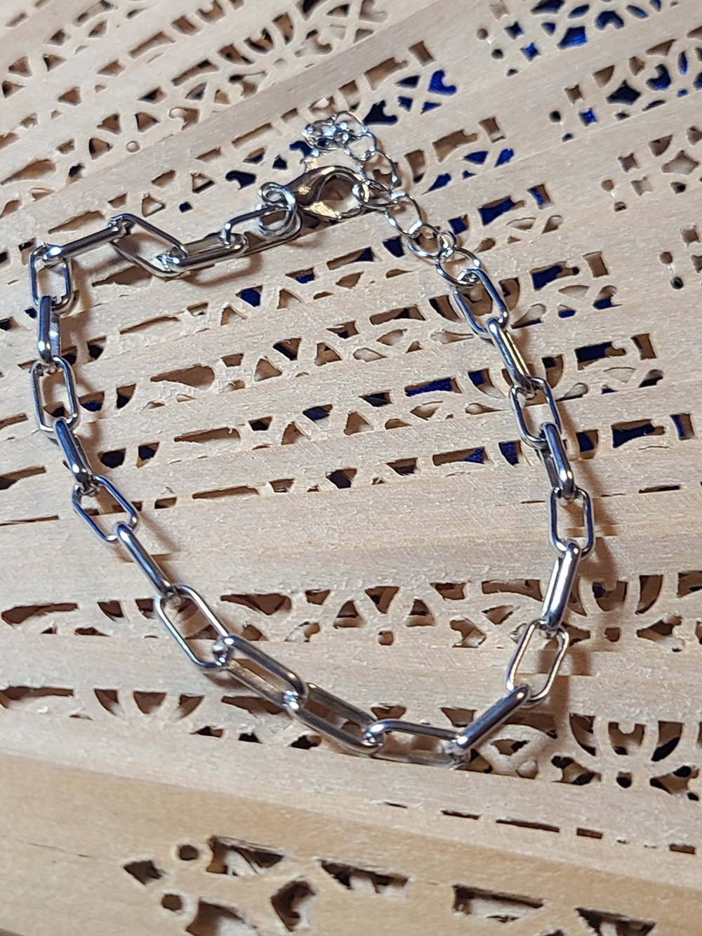 Antique Silver Paperclip Chain Bracelet - Sleek Link Design